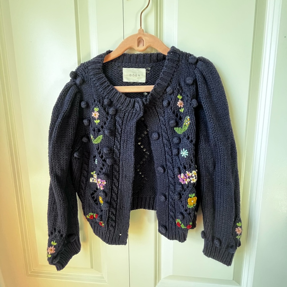 Doen Navy Embroidered Cardigan